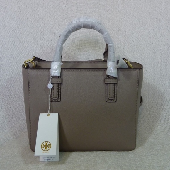 NEW Tory Burch Robinson French Gray Saffiano Leather Mini Square Tote/Crossbody - Picture 6 of 12